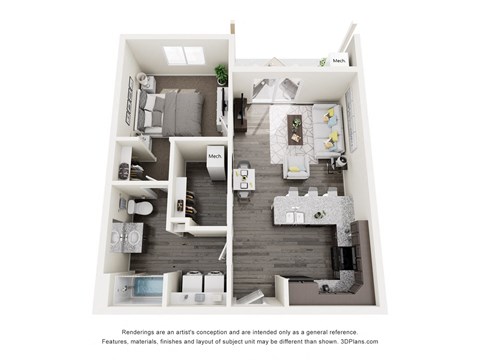 a stylized floor plan of a 1 bedroom192 sq ft